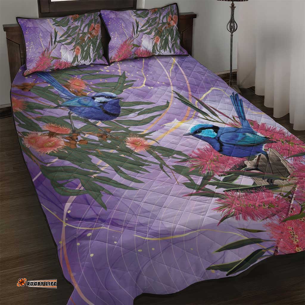Australia Splendid Fairy Wren on Eucalyptus Quilt Bed Set Epilepsy Awareness LT7