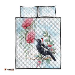 Australia Magpie Christmas Quilt Bed Set Eucalyptus Aboriginal Watercolor Stylized LT14
