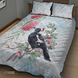 Australia Magpie Christmas Quilt Bed Set Eucalyptus Aboriginal Watercolor Stylized LT14