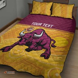Custom Australia Queensland Cricket Quilt Bed Set Go Bulls - Aboriginal Art LT14