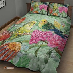 Birds and Floral Aussie Budgerigars Quilt Bed Set Mint Opal LT7