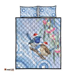 Australia Superb Fairywren Christmas Quilt Bed Set Aboriginal Eucalyptus Blossoms Watercolor LT14
