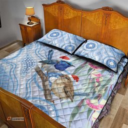 Australia Superb Fairywren Christmas Quilt Bed Set Aboriginal Eucalyptus Blossoms Watercolor LT14