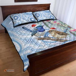 Australia Superb Fairywren Christmas Quilt Bed Set Aboriginal Eucalyptus Blossoms Watercolor LT14