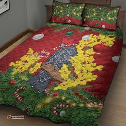Australia Gang-gang Cockatoo Christmas Quilt Bed Set Callocephalon Fimbriatum Golden Wattle Red LT14