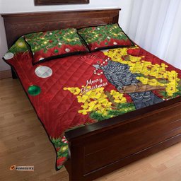 Australia Gang-gang Cockatoo Christmas Quilt Bed Set Callocephalon Fimbriatum Golden Wattle Red LT14