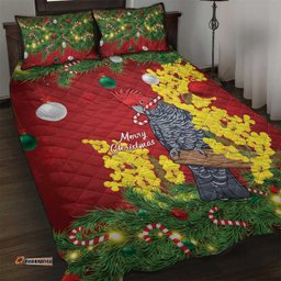 Australia Gang-gang Cockatoo Christmas Quilt Bed Set Callocephalon Fimbriatum Golden Wattle Red LT14