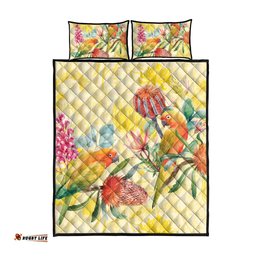 Birds and Floral Aussie Lorikeet Quilt Bed Set Pastel Yellow LT7