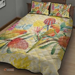 Birds and Floral Aussie Lorikeet Quilt Bed Set Pastel Yellow LT7