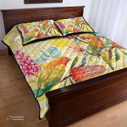 Birds and Floral Aussie Lorikeet Quilt Bed Set Pastel Yellow LT7