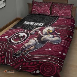Custom Sea Eagles Quilt Bed Set Bird Mascot With Aboriginal Indigenous DT05