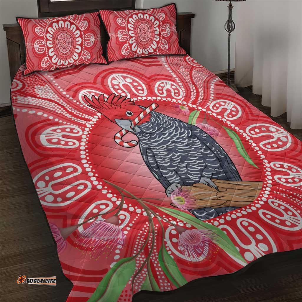 Australia Gang-gang Cockatoo Christmas Quilt Bed Set Eucalyptus Blossoms Aboriginal Merry Xmas LT14