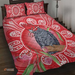 Australia Gang-gang Cockatoo Christmas Quilt Bed Set Eucalyptus Blossoms Aboriginal Merry Xmas LT14