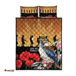 Australia Kookaburra ANZAC Day Quilt Bed Set Rising Sun 25th April Poppy Eucalyptus Blossoms LT14