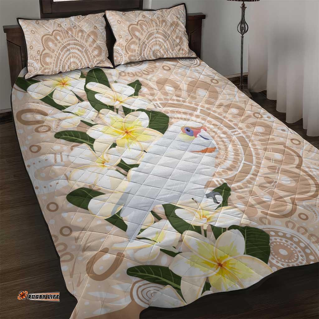 Australia Long-billed Corella Quilt Bed Set Cacatua Tenuirostris Plumeria Aboriginal Art LT14