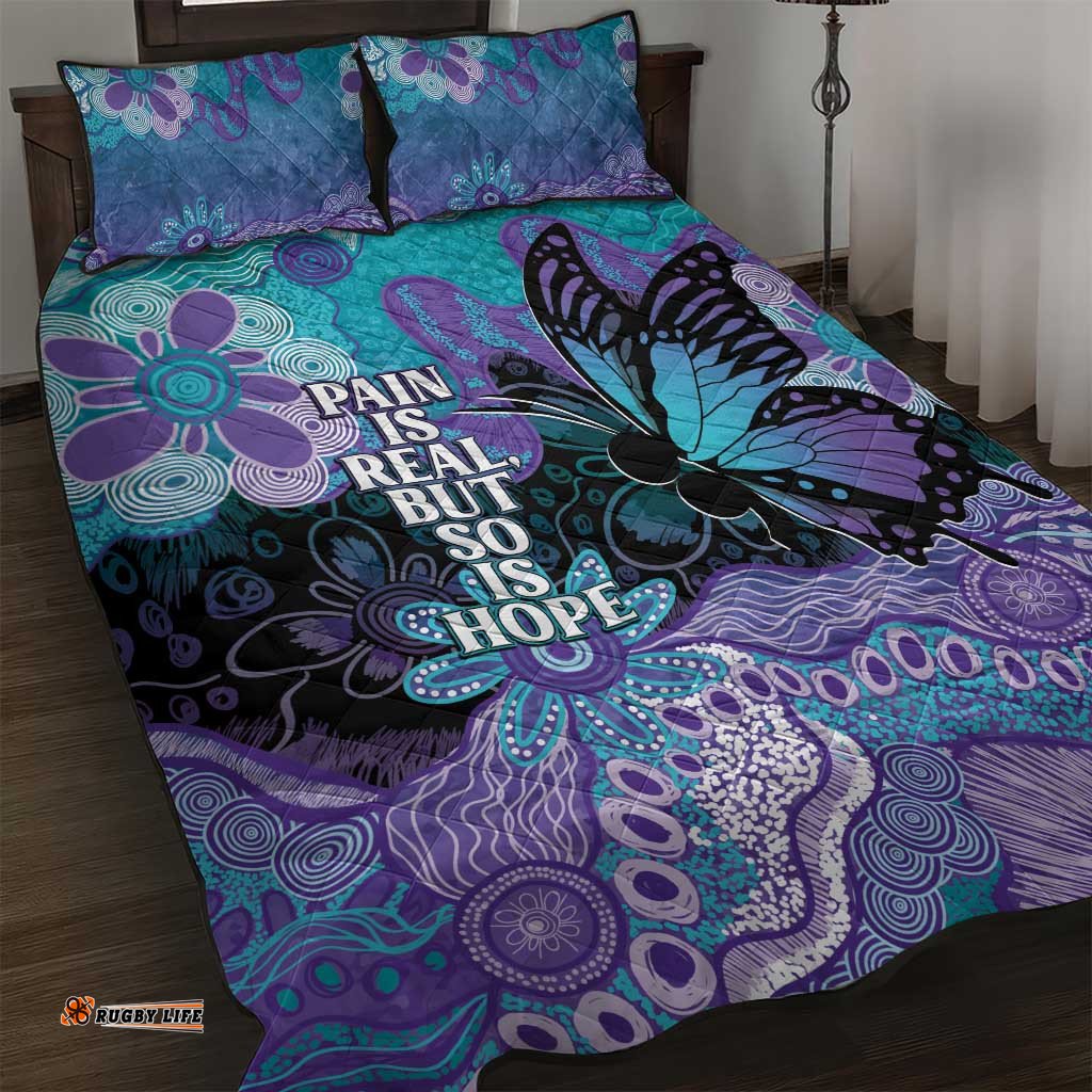 Australia Indigenous Teal Purple Contemporary Aboriginal Art Quilt Bed Set Hope Is Real LT7