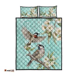 Australia Red Wattlebird Quilt Bed Set Eucalyptus Alba Indigenous Art LT14