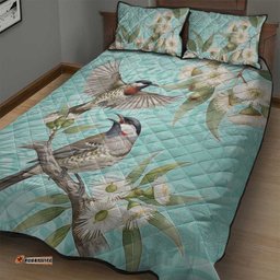 Australia Red Wattlebird Quilt Bed Set Eucalyptus Alba Indigenous Art LT14