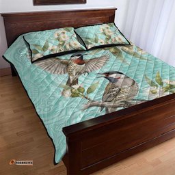 Australia Red Wattlebird Quilt Bed Set Eucalyptus Alba Indigenous Art LT14