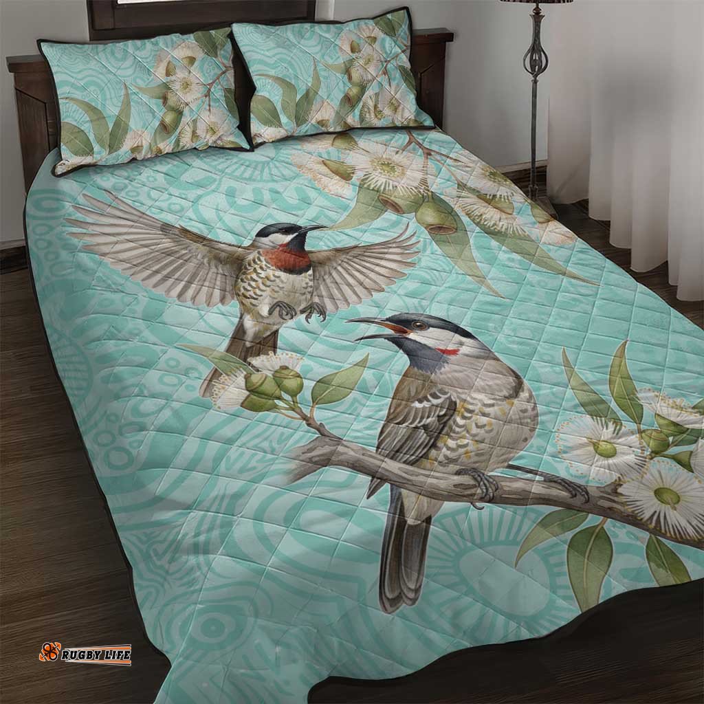 Australia Red Wattlebird Quilt Bed Set Eucalyptus Alba Indigenous Art LT14