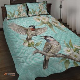 Australia Red Wattlebird Quilt Bed Set Eucalyptus Alba Indigenous Art LT14