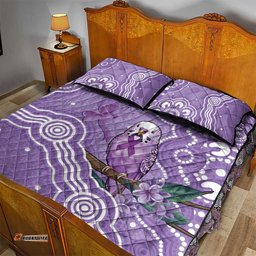 Australia Epilepsy Awareness Quilt Bed Set Purple Budgerigar Plumeria Aboriginal LT14