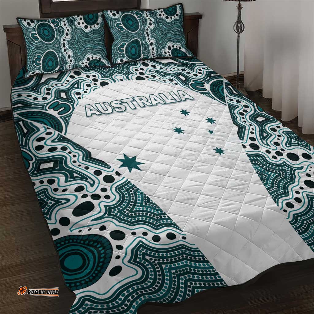 Australia Rugby 2026 Quilt Bed Set Go Wallabies Aboriginal Pattern White Version LT05