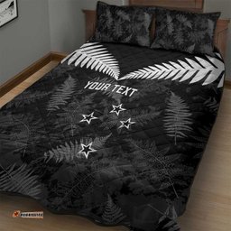 Custom New Zealand Silver Fern Football Quilt Bed Set Go Aotearoa Grunge Black LT14