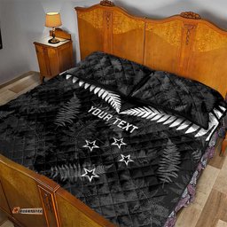 Custom New Zealand Silver Fern Football Quilt Bed Set Go Aotearoa Grunge Black LT14