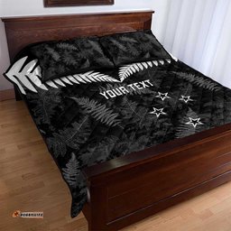 Custom New Zealand Silver Fern Football Quilt Bed Set Go Aotearoa Grunge Black LT14