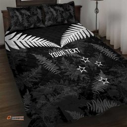 Custom New Zealand Silver Fern Football Quilt Bed Set Go Aotearoa Grunge Black LT14