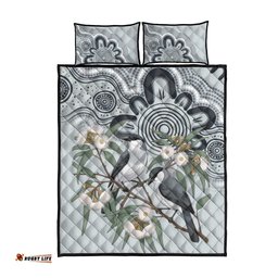 Australia Grey Butcherbird Quilt Bed Set Eucalyptus Alba Indigenous Art LT14