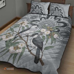Australia Grey Butcherbird Quilt Bed Set Eucalyptus Alba Indigenous Art LT14