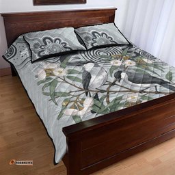 Australia Grey Butcherbird Quilt Bed Set Eucalyptus Alba Indigenous Art LT14