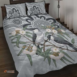 Australia Grey Butcherbird Quilt Bed Set Eucalyptus Alba Indigenous Art LT14