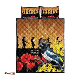 Australia Magpie ANZAC Day Quilt Bed Set Rising Sun 25th April Poppy Golden Wattle LT14