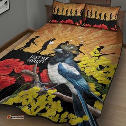 Australia Magpie ANZAC Day Quilt Bed Set Rising Sun 25th April Poppy Golden Wattle LT14