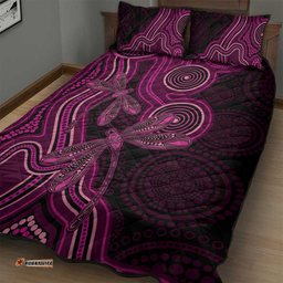 Australia Breast Cancer Awareness Quilt Bed Set Pink Dragonflies Aboriginal Art LT14