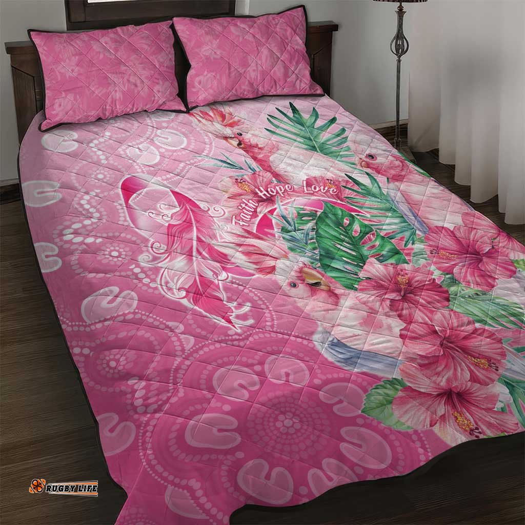 Australia Cockatoos Breast Cancer Quilt Bed Set Faith Hope Love LT05