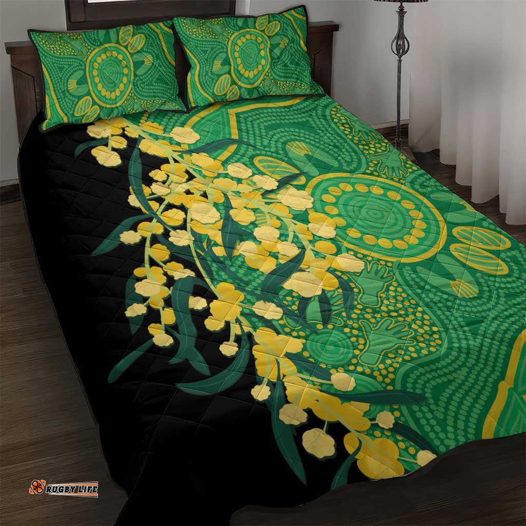 Australia Golden Wattle Quilt Bed Set Aussie Native Flowers Indigenous Art LT14