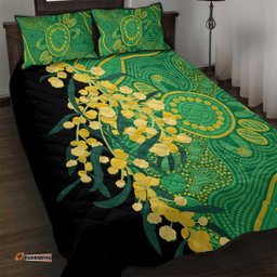 Australia Golden Wattle Quilt Bed Set Aussie Native Flowers Indigenous Art LT14