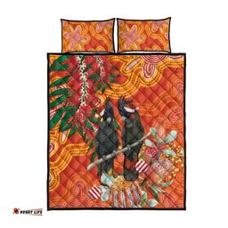 Australia Black Cockatoo Christmas Quilt Bed Set Banksia Bottlebrush Aboriginal Art LT14