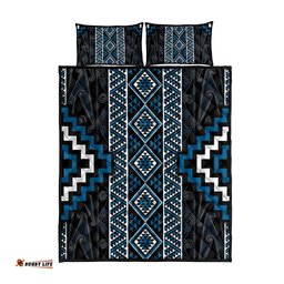 Azure Tukutuku Pattern Aotearoa Quilt Bed Set Niho Taniwha and Puhoro Motifs LT7