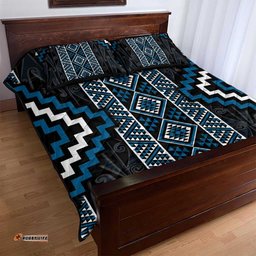 Azure Tukutuku Pattern Aotearoa Quilt Bed Set Niho Taniwha and Puhoro Motifs LT7