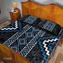 Azure Tukutuku Pattern Aotearoa Quilt Bed Set Niho Taniwha and Puhoro Motifs LT7
