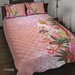 Australia Christmas Pink Cockatoo with Banksia Quilt Bed Set Coral Pink LT7