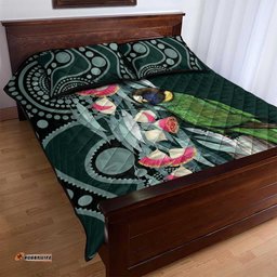 Australian Ringneck Parrot Quilt Bed Set Barnardius Zonarius Eucalyptus Flowers Aboriginal Art LT14