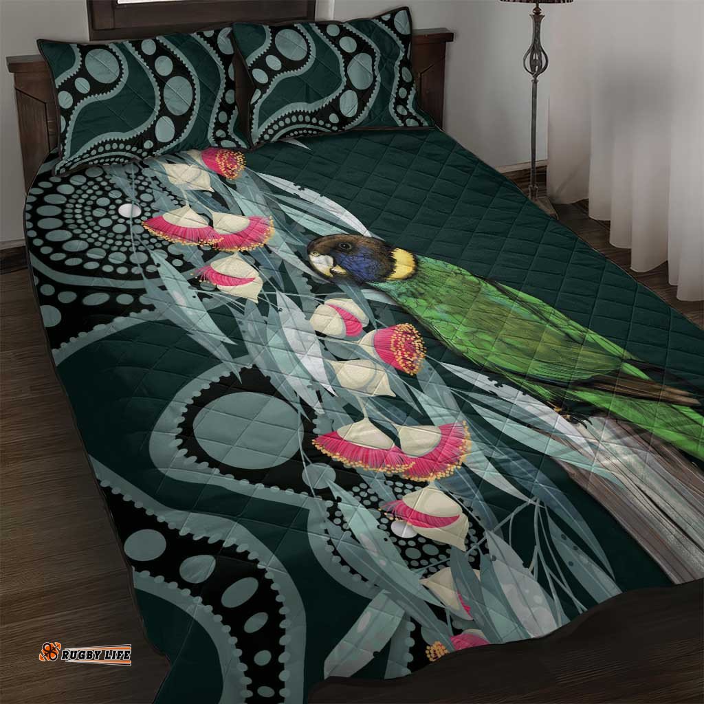 Australian Ringneck Parrot Quilt Bed Set Barnardius Zonarius Eucalyptus Flowers Aboriginal Art LT14