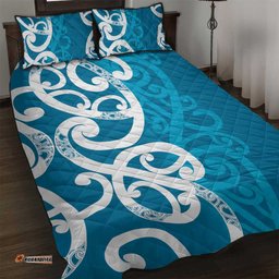 Azure Blue Maori Quilt Bed Set Koru Kowhaiwhai LT7