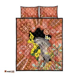 Australia Tawny Frogmouth Quilt Bed Set Golden Wattle Banksia Aboriginal Art LT14